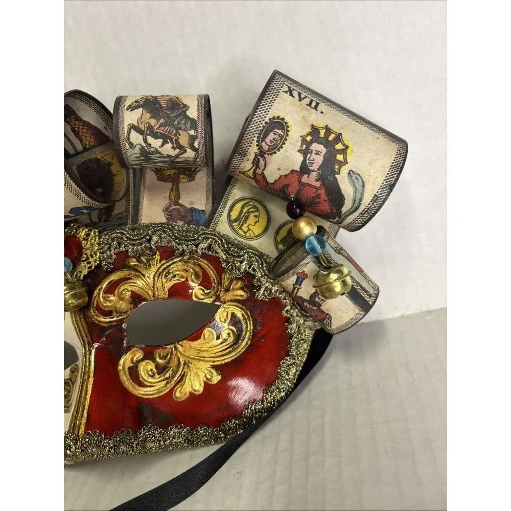 RARE Venetian Style Jester Masquerade Mask With Tarot Card Accents Handmade